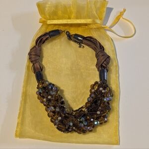 Amber Iridescent bead and cord choker statement necklace Vintage Antique